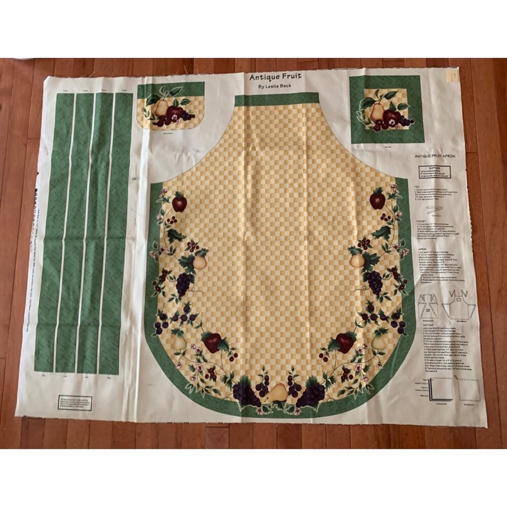 Antique Fruit Apron Sewing Fabric Panel By Leslie Beck 1990s
